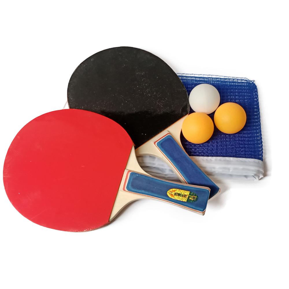 Set de 02 Raquetas Ping Pong De Madera Color Rojo y Negro Con 9 Pelotitas